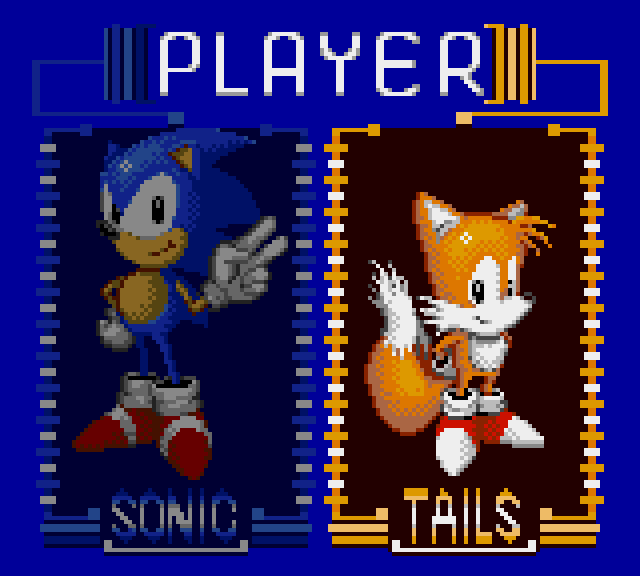 Sonic Triple Trouble character sellect screen: Tails is highlighted and is obviously the selected character.